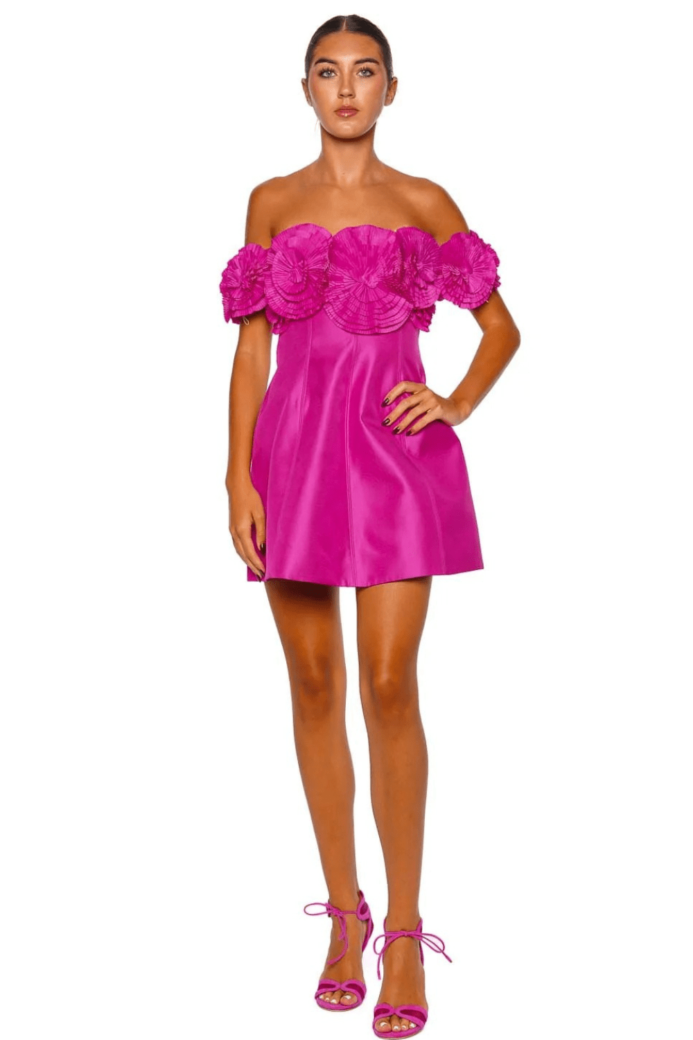 Acler Trusley Violet Floral Off Shoulder Mini Dress