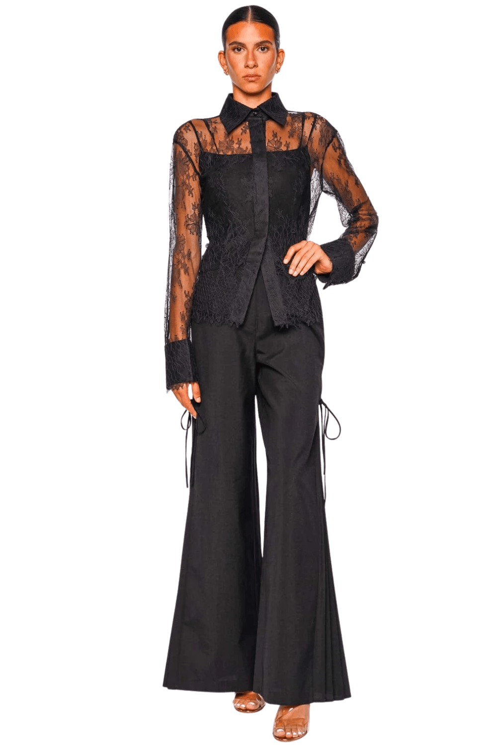 Ramiro Black Lace Long Sleeve Side Tie Blouse