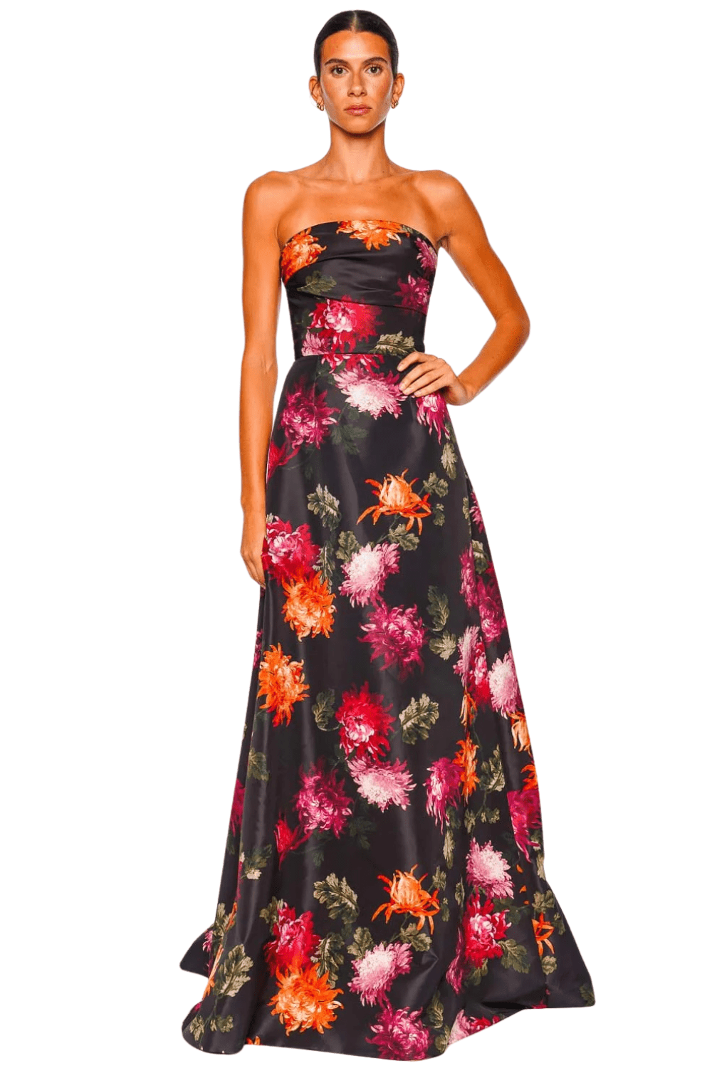 Carolina Herrera Black Chrysanthemum Strapless Gown