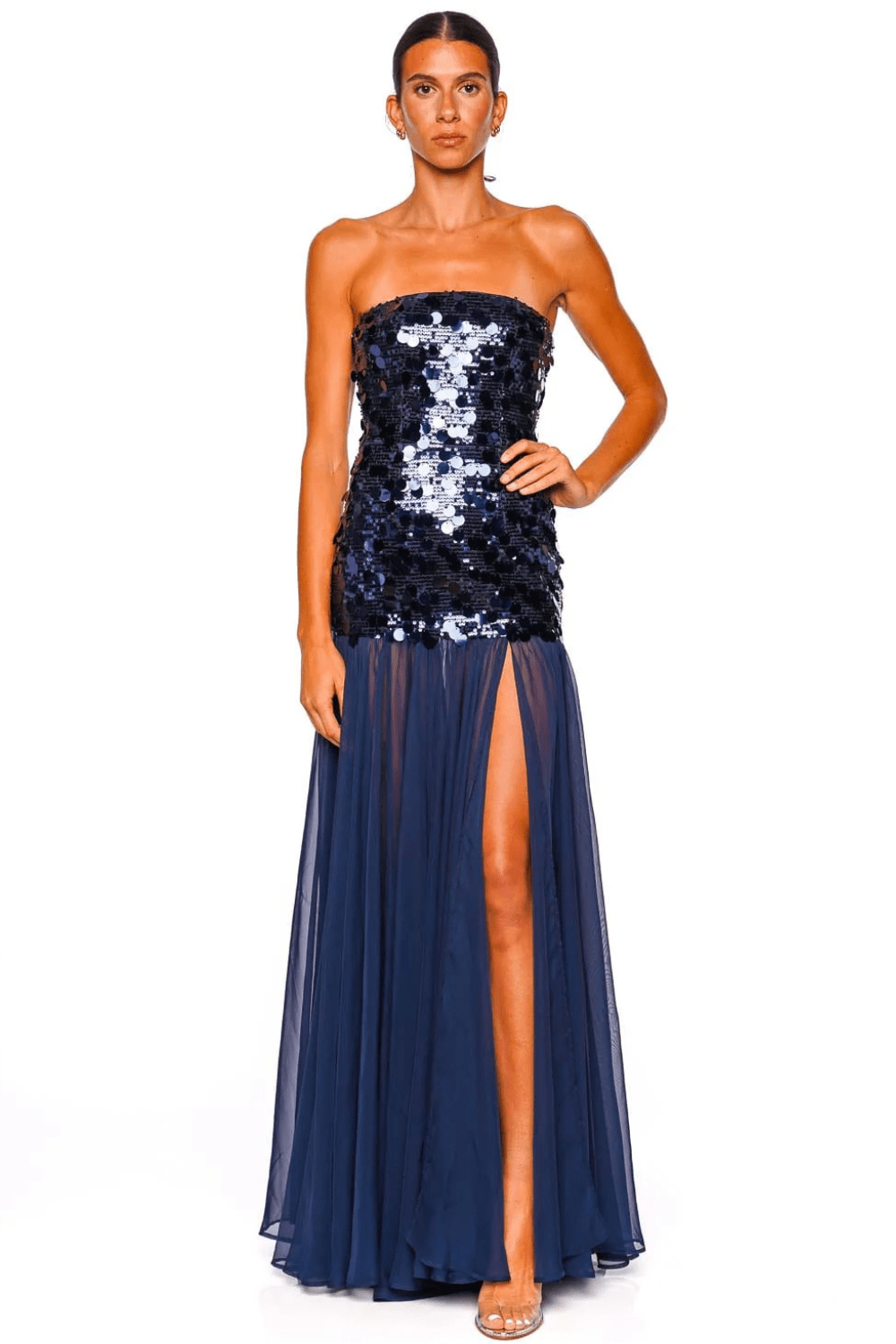 Bronx and Banco Marni Navy Sequin Strapless Combo Maxi Dress