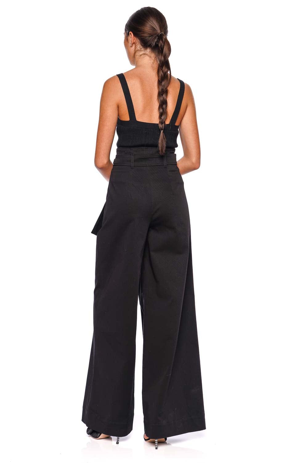 Alberta Ferretti Black Wide-Leg Tie Waist Gabardine Pants