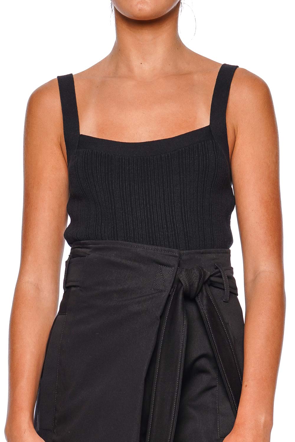 Alberta Ferretti Black Wide-Leg Tie Waist Gabardine Pants