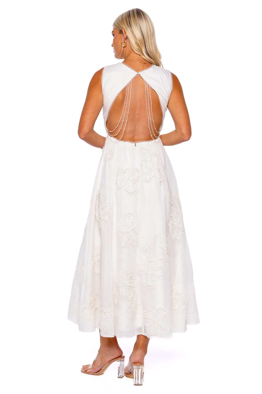 Aje. Vera Beaded Flower Midi Dress