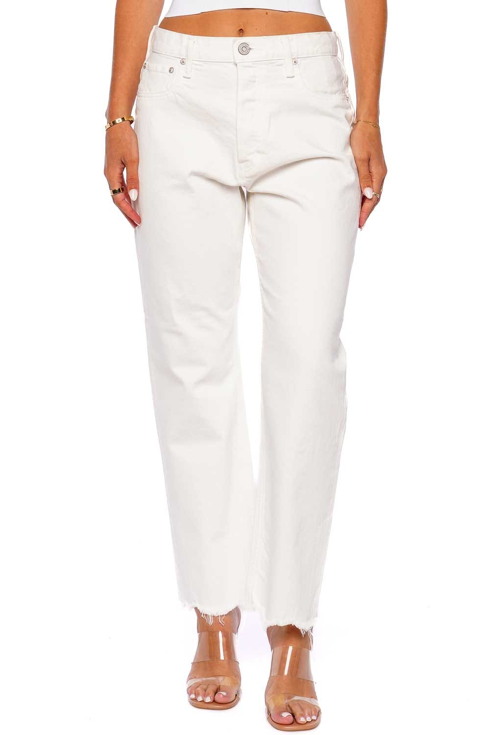 MOUSSY VINTAGE Aurora White Wide Leg Straight Crop Jeans