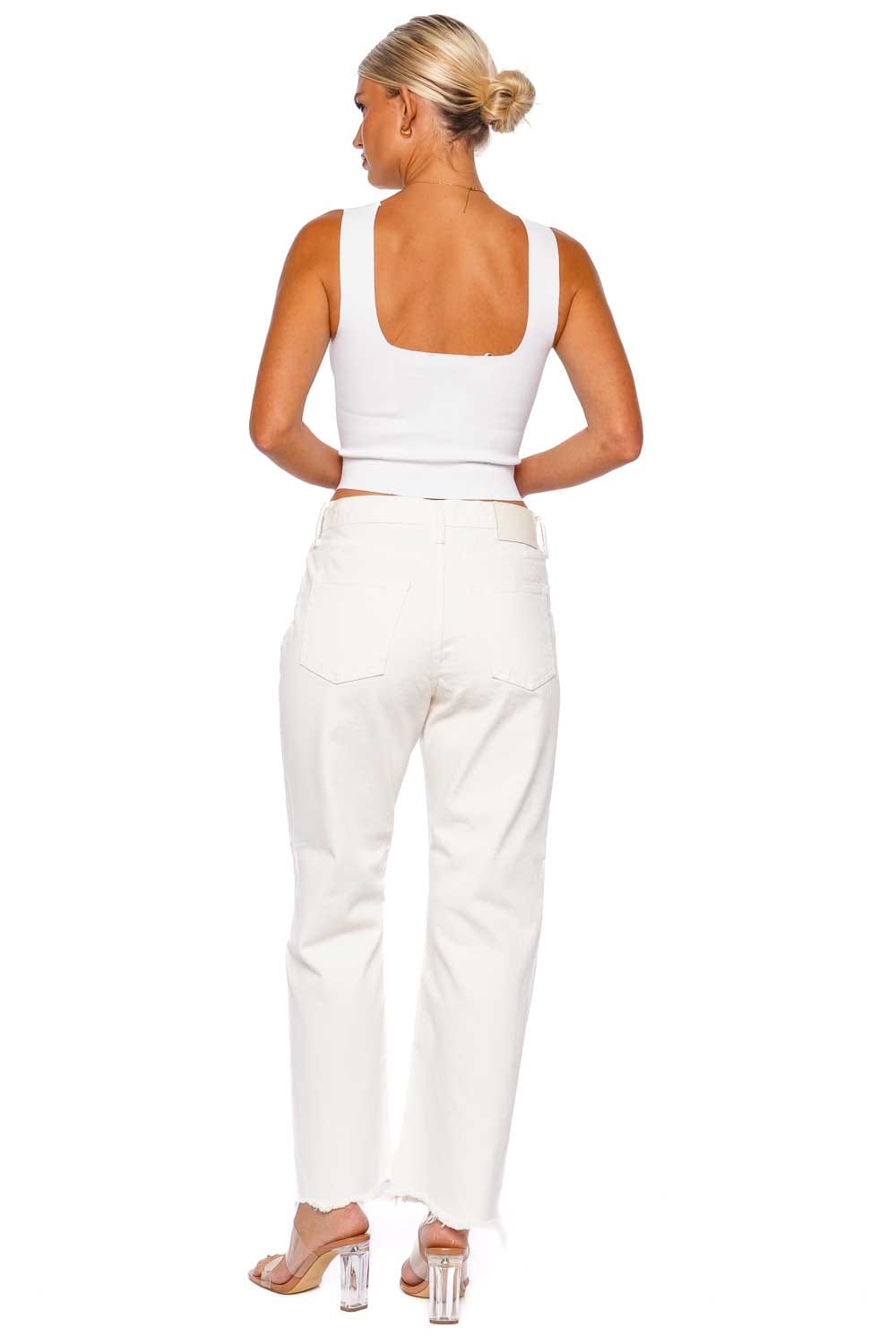 MOUSSY VINTAGE Aurora White Wide Leg Straight Crop Jeans
