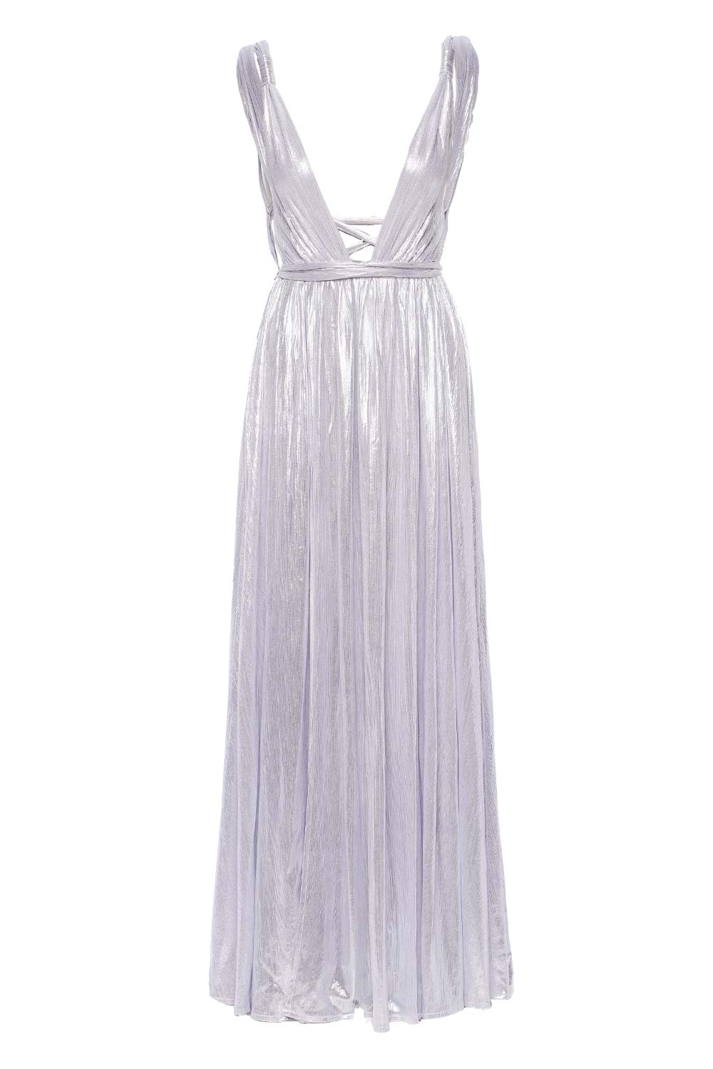 Bronx and Banco Goddess Metallic Plunge Neck Gown