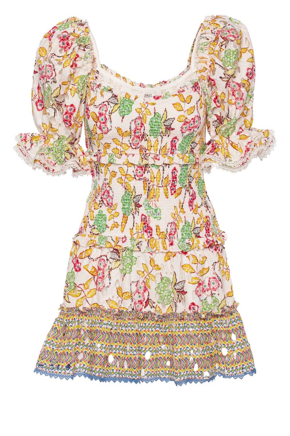 Hemant and Nandita Preet Floral Smocked Puff Sleeve Mini Dress