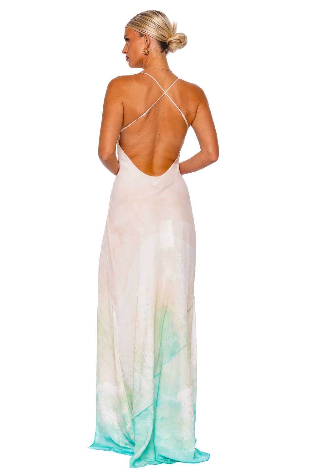 Retrofête Destiny Turquoise Bay Silk Maxi Dress