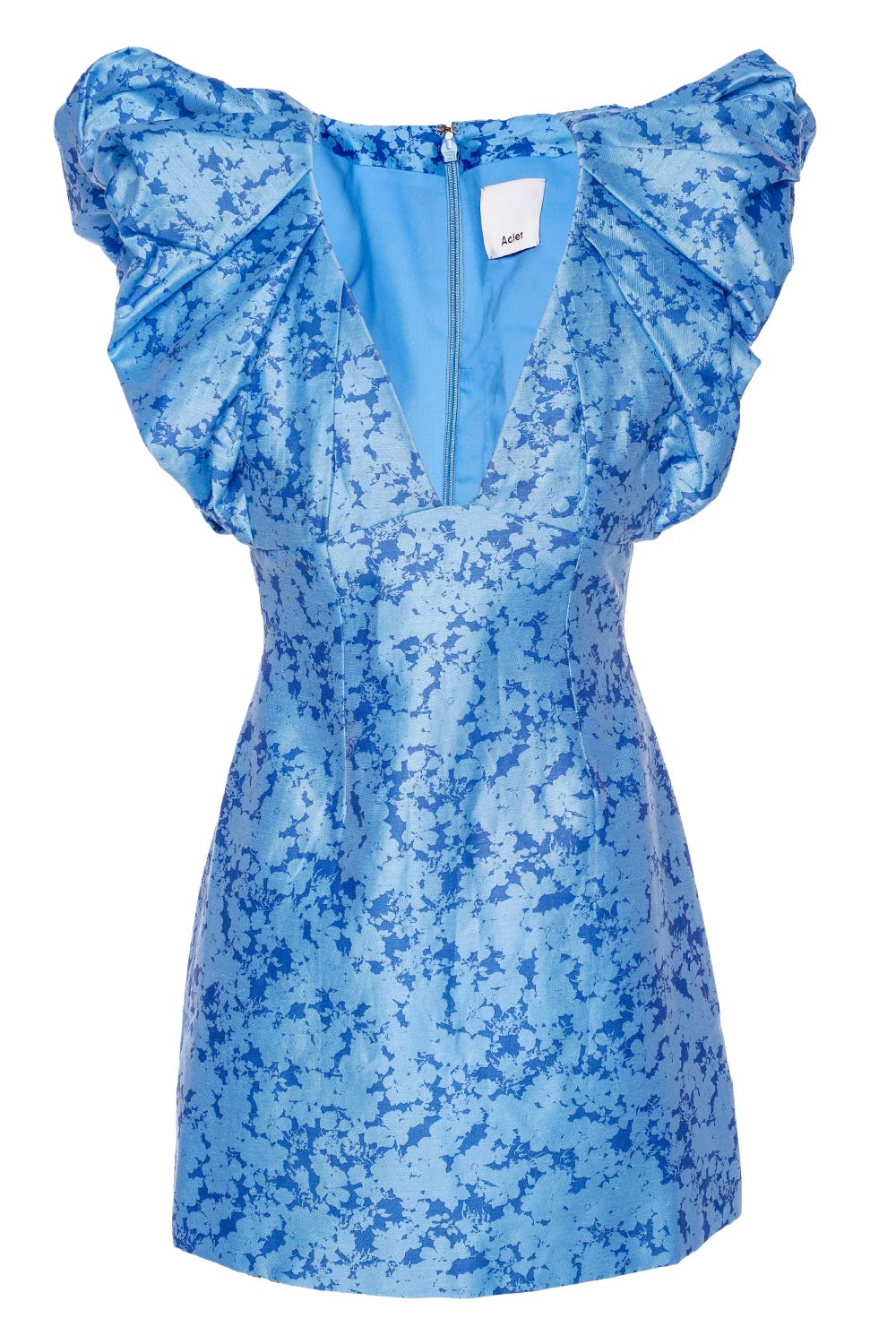 Acler Denare Blue Iris Puff Sleeve Mini Dress