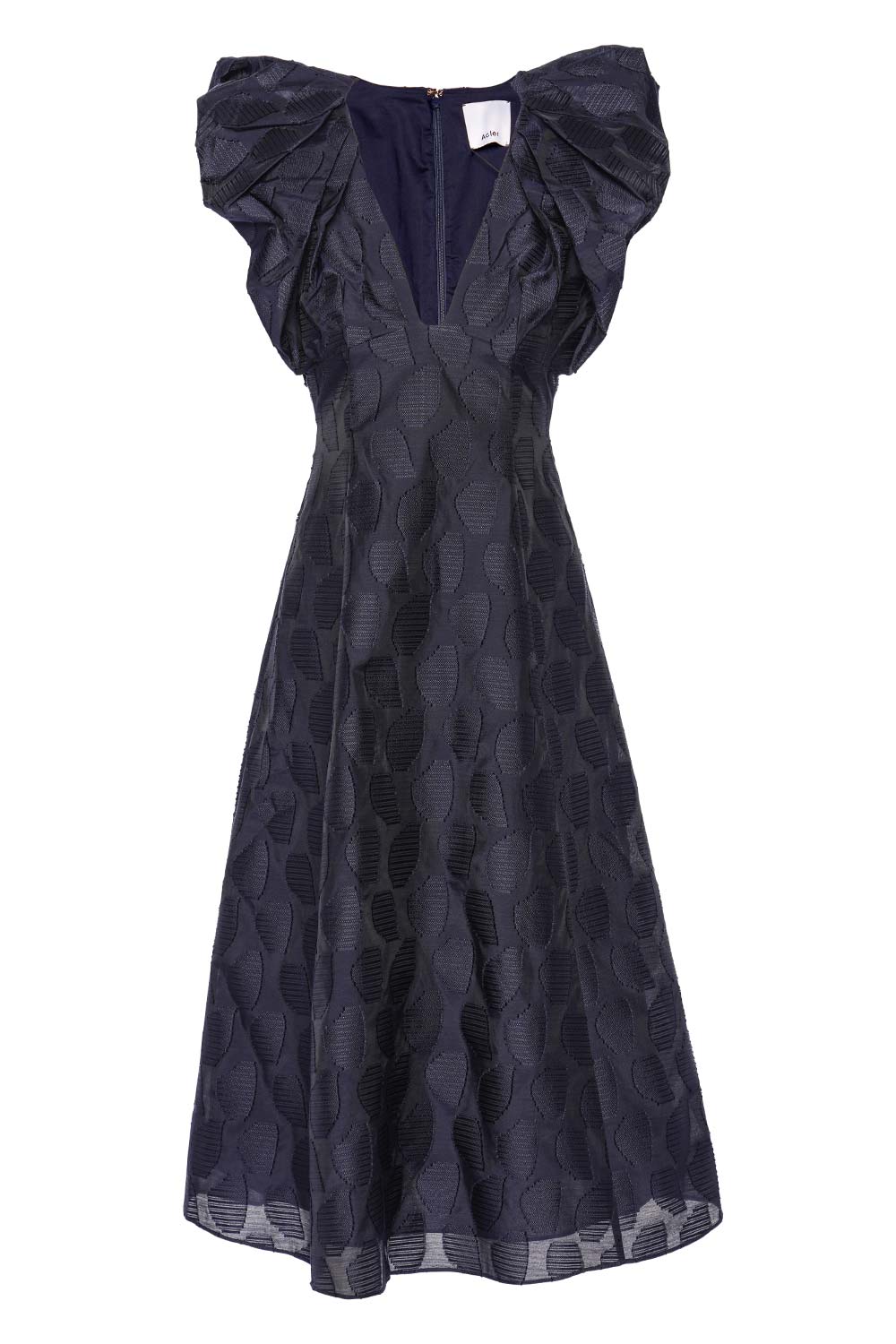Acler Morin French Navy Puff Sleeve Midi Dress