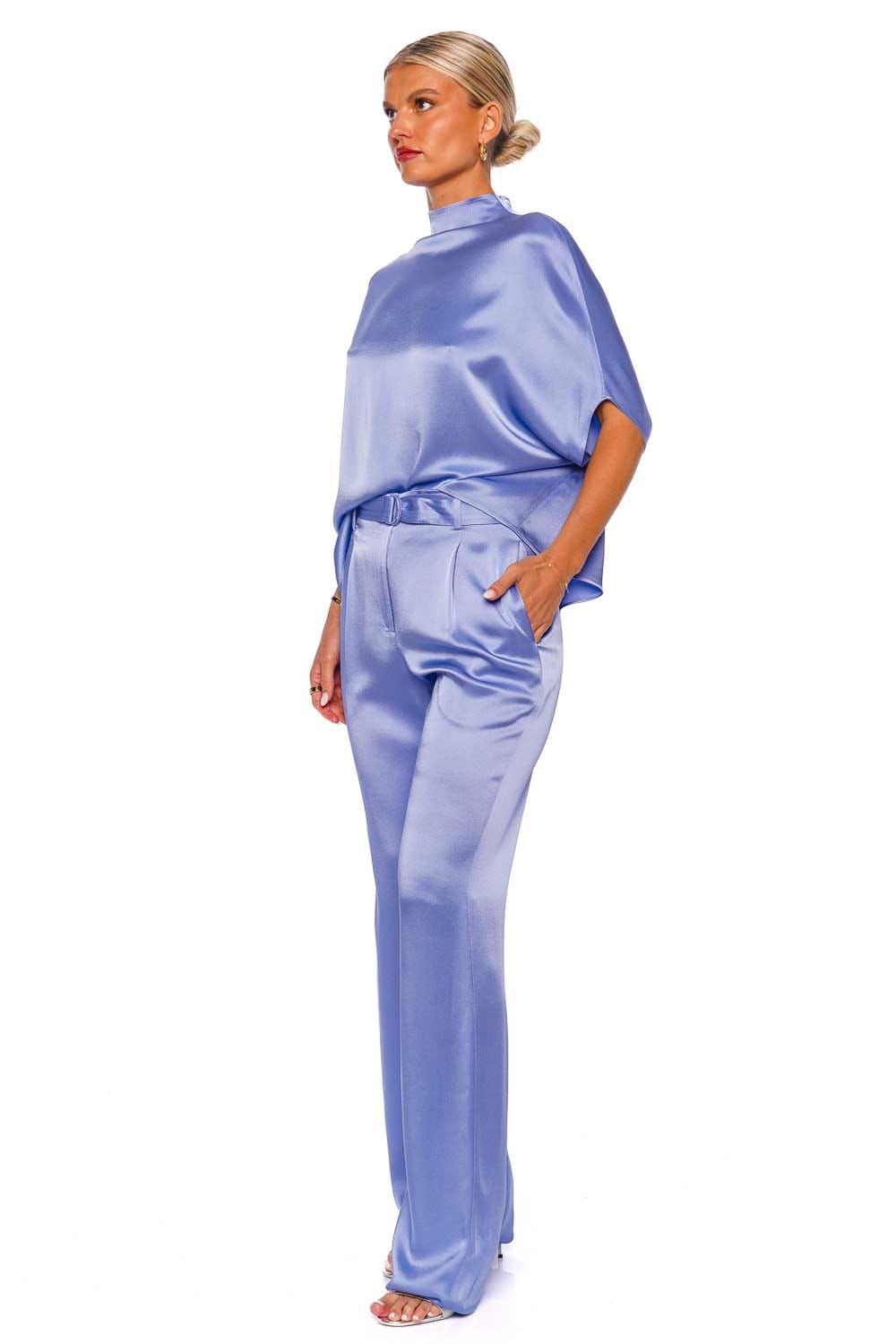 LAPOINTE Doubleface Satin High Waisted Belted Pant
