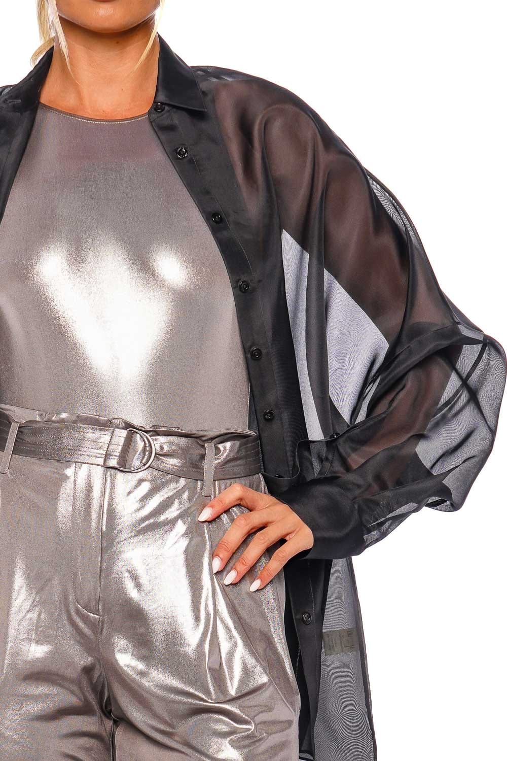 LAPOINTE Black Organza Oversized Button Down Shirt