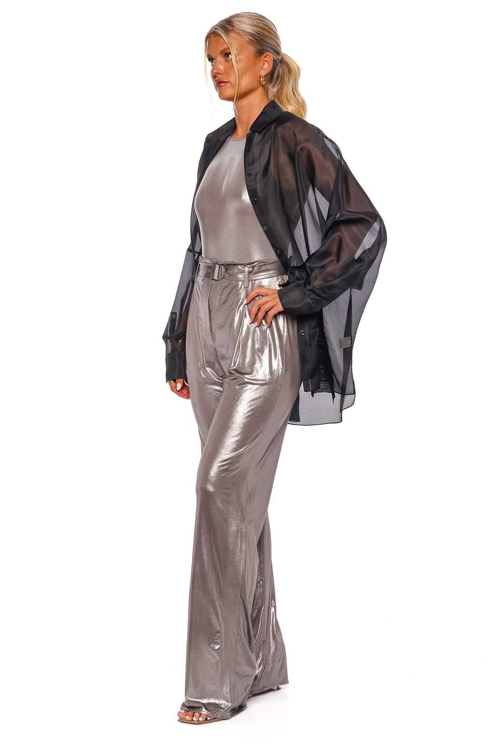 LAPOINTE Black Organza Oversized Button Down Shirt