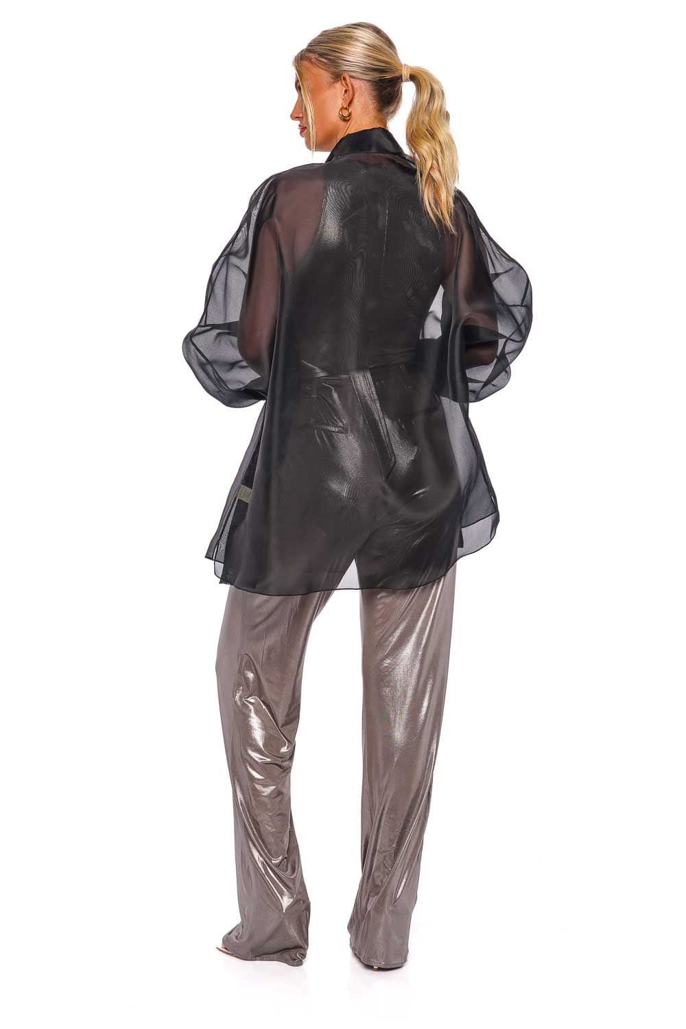 LAPOINTE Black Organza Oversized Button Down Shirt