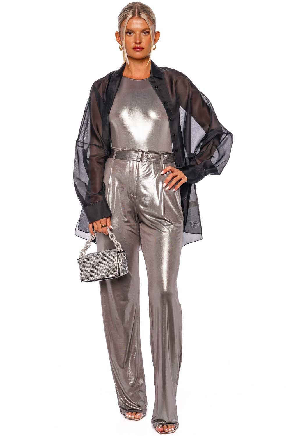 LAPOINTE Black Organza Oversized Button Down Shirt
