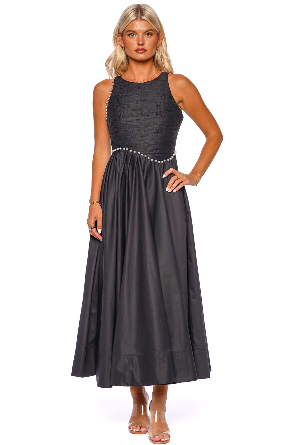 Aje. Florence Pearl Trim Midi Dress