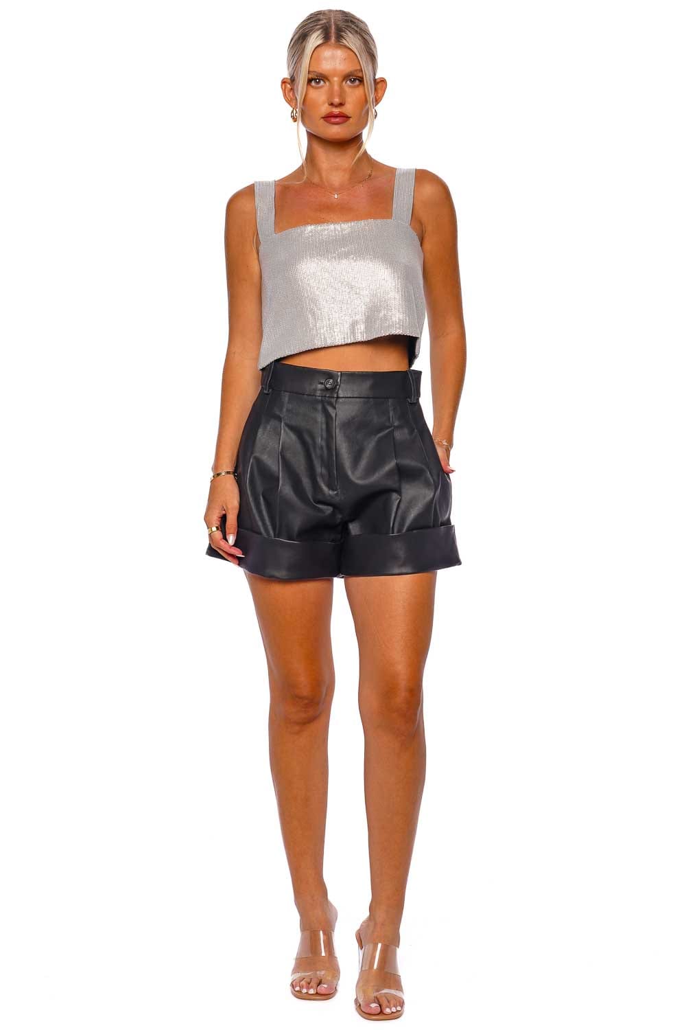 IRO Espal Silver Sequin Cropped Top