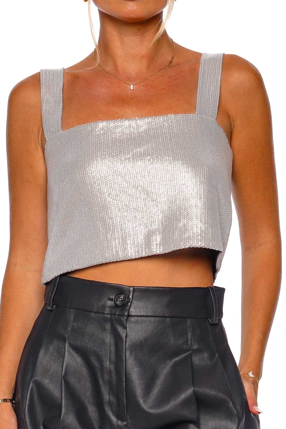 IRO Espal Silver Sequin Cropped Top