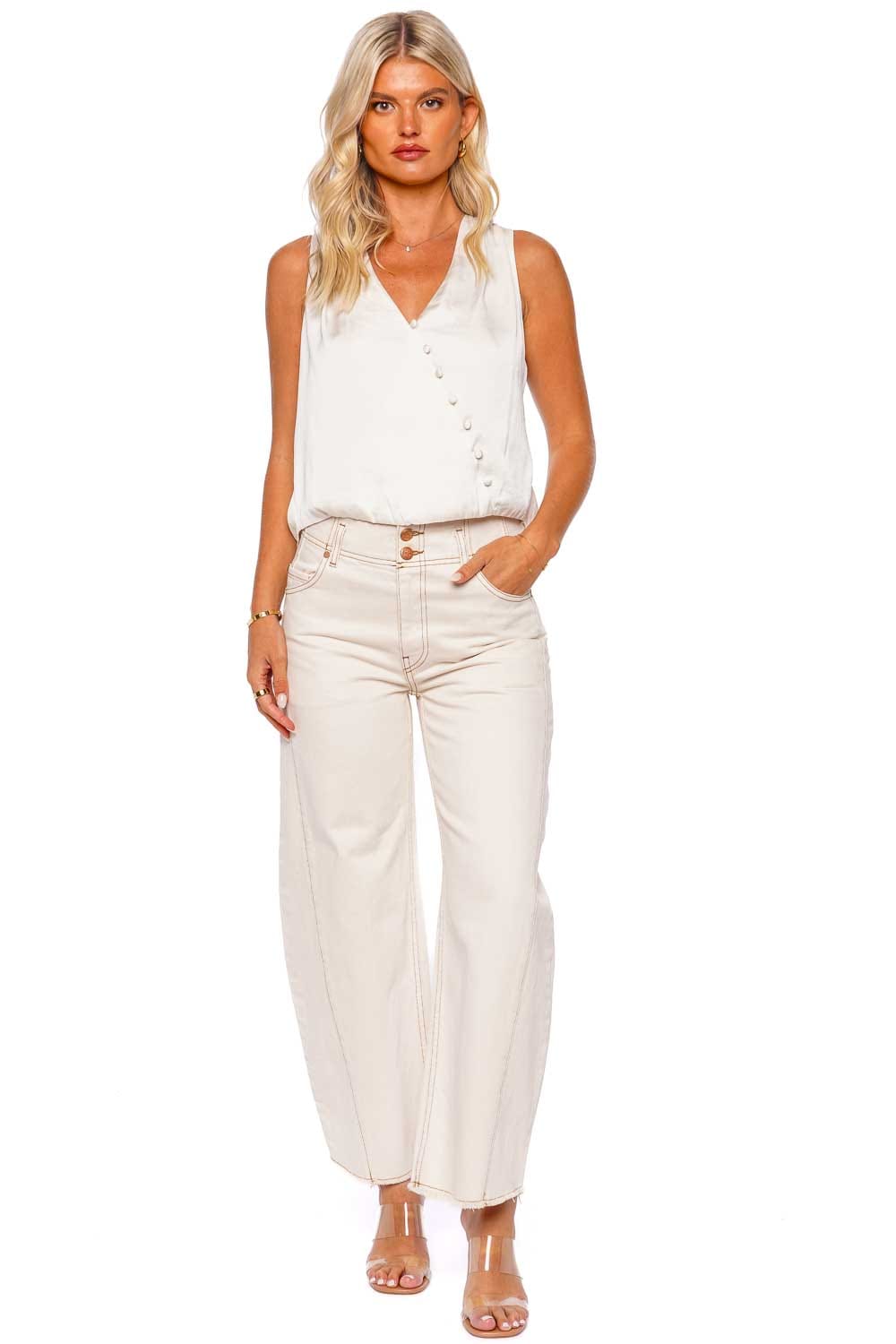 Veronica Beard Rahi Off White Sleeveless Crepe Top