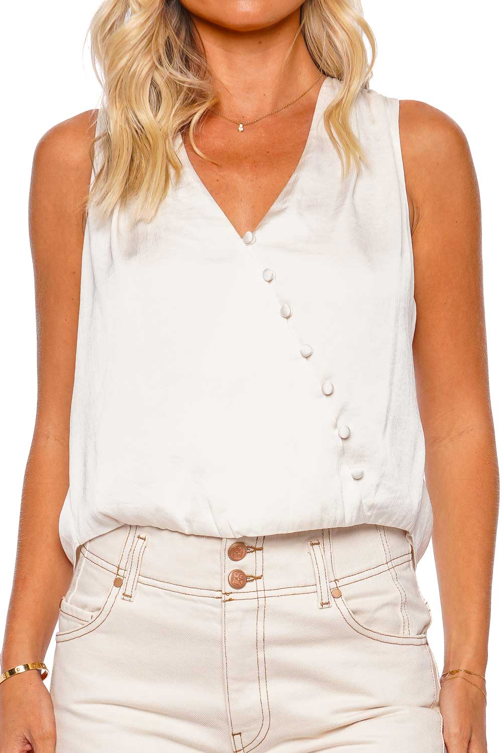 Veronica Beard Rahi Off White Sleeveless Crepe Top
