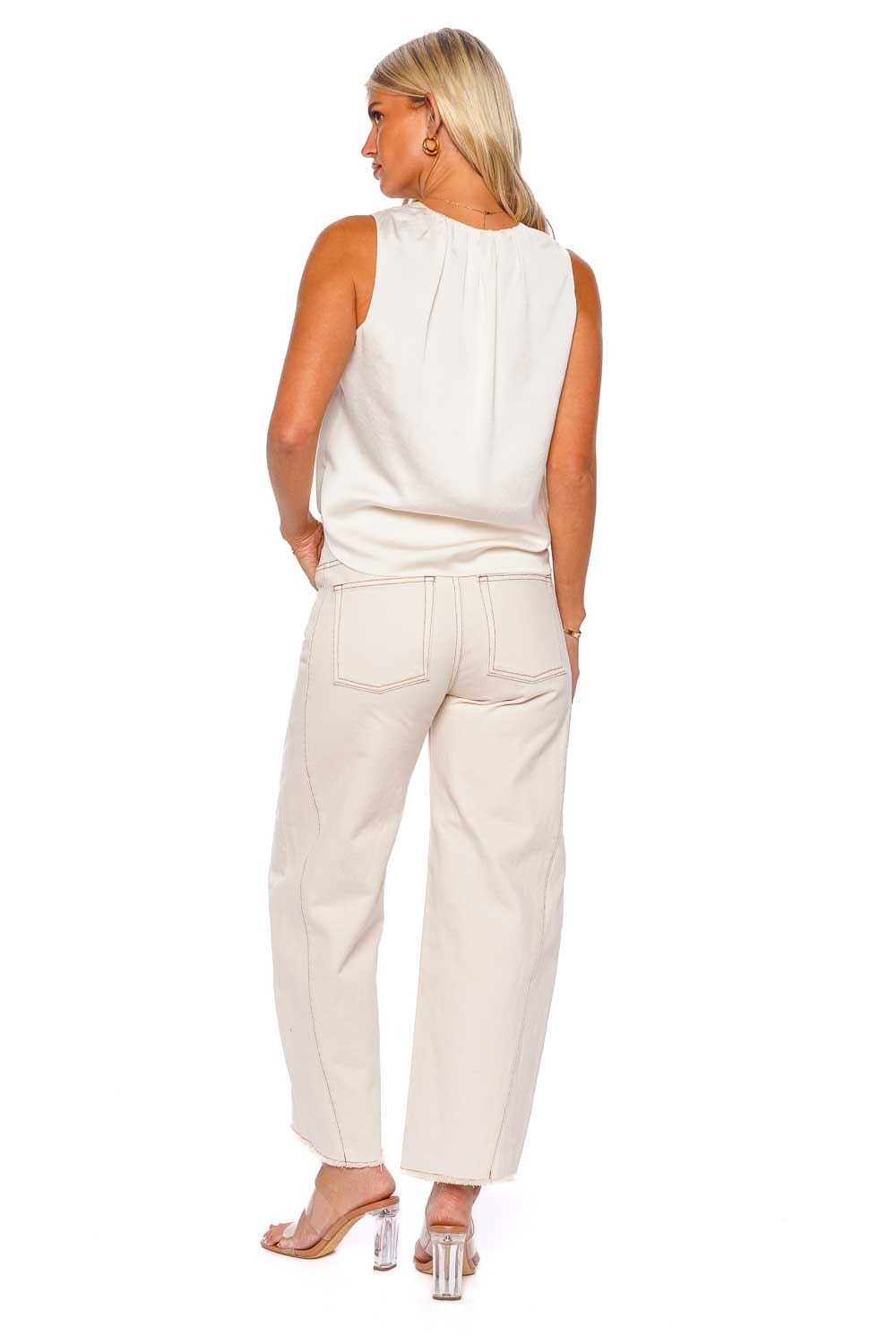 Veronica Beard Rahi Off White Sleeveless Crepe Top