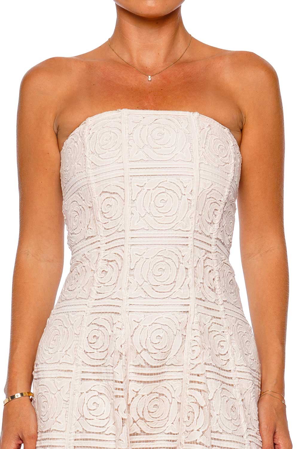 Cult Gaia Solia Strapless Floral Lace Midi Dress
