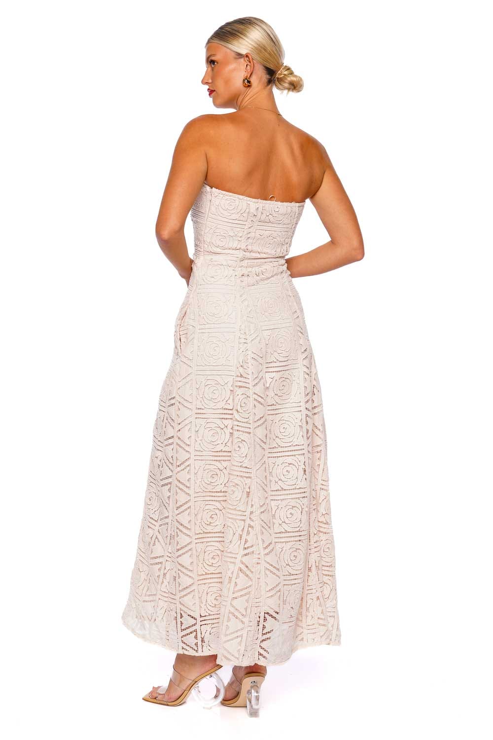 Cult Gaia Solia Strapless Floral Lace Midi Dress
