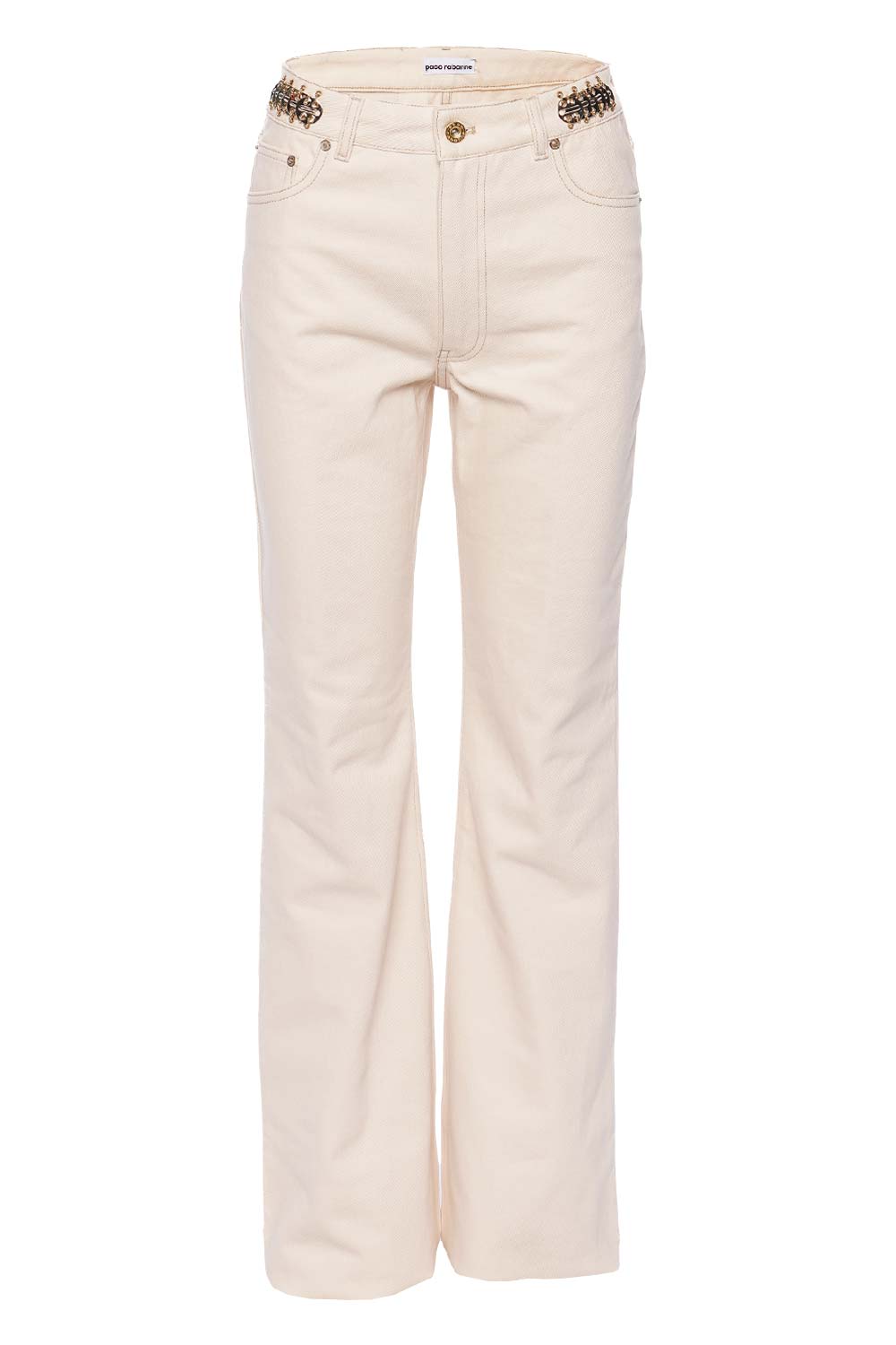 Paco Rabanne Off White Flare Embellished Denim Jeans