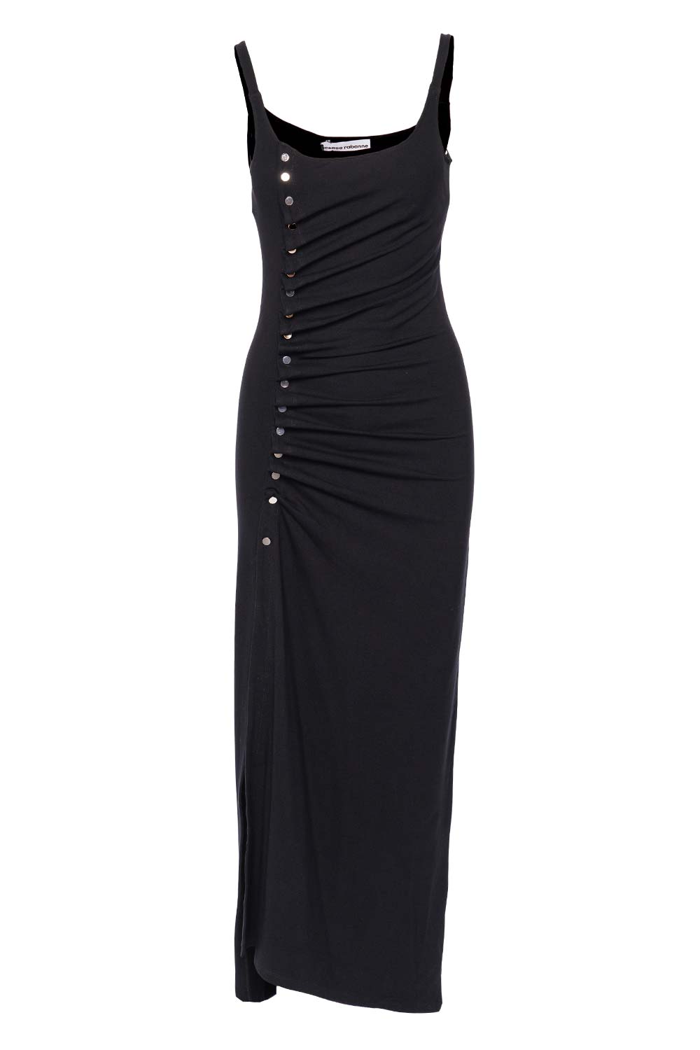 Paco Rabanne Black Asymmetrical Buttoned Maxi Dress