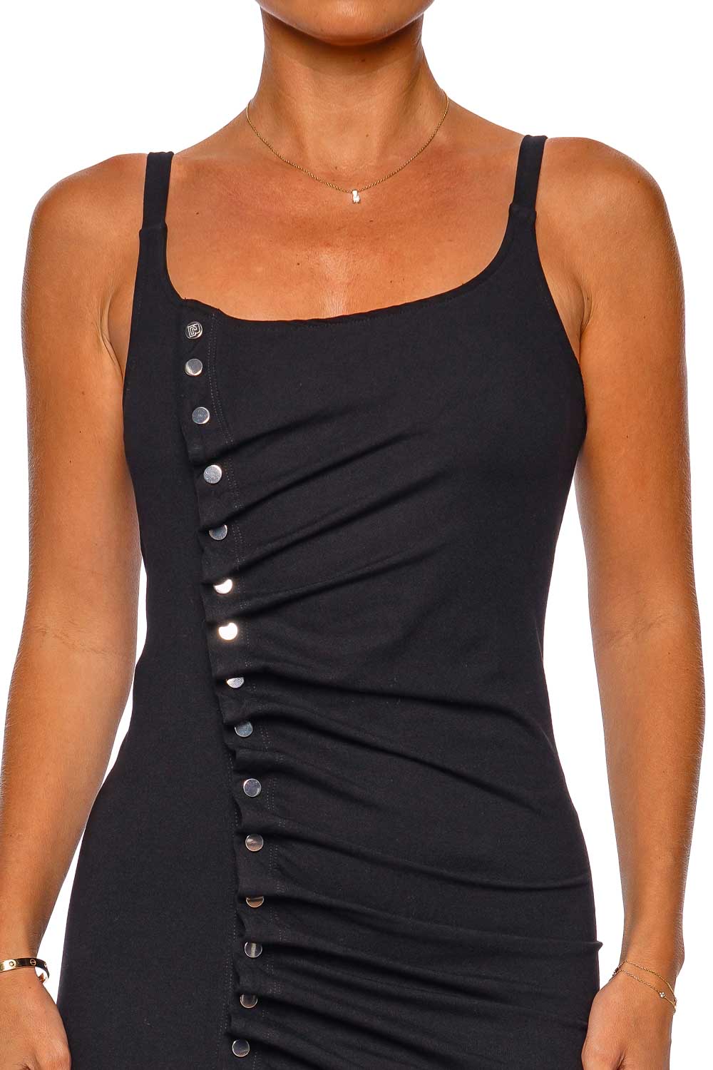 Paco Rabanne Black Asymmetrical Buttoned Maxi Dress