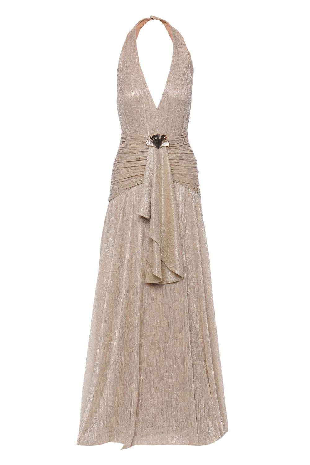 PatBO Champagne Lurex Draped Maxi Dress