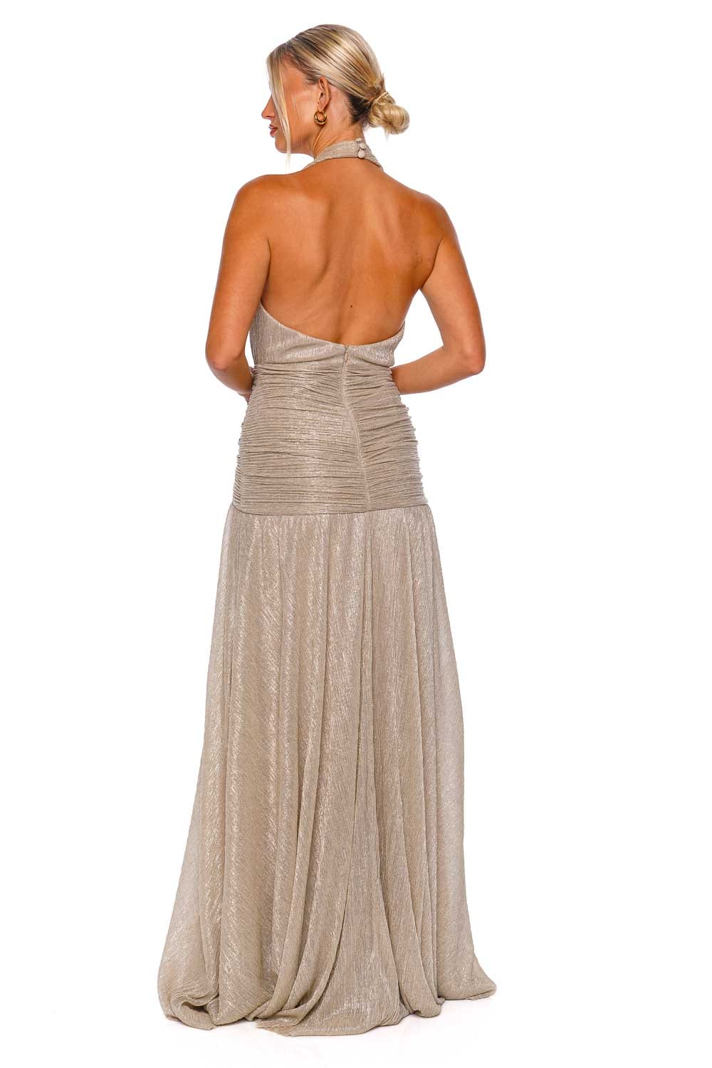 PatBO Champagne Lurex Draped Maxi Dress