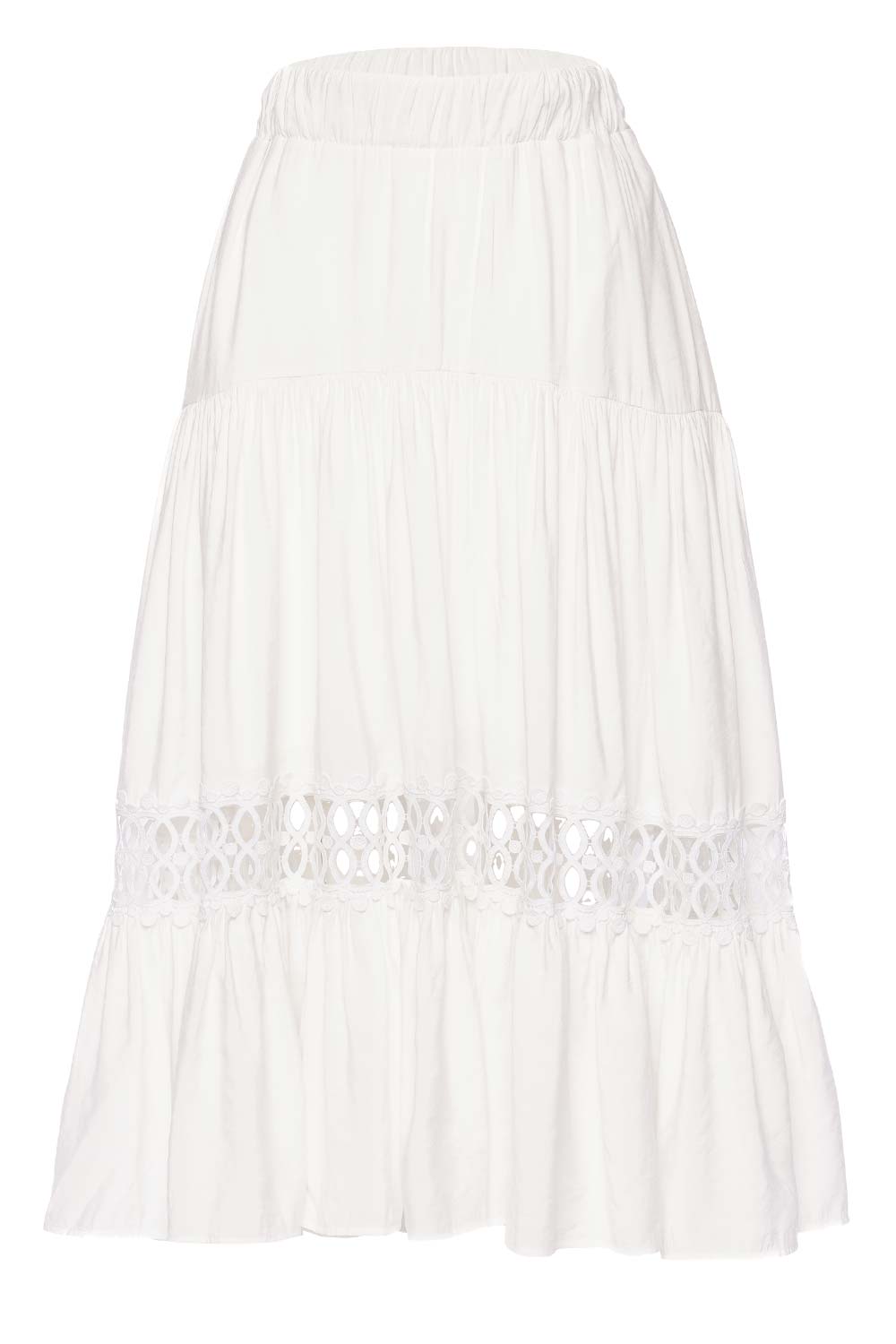 Silvia Tcherassi Cher White Tiered Midi Skirt