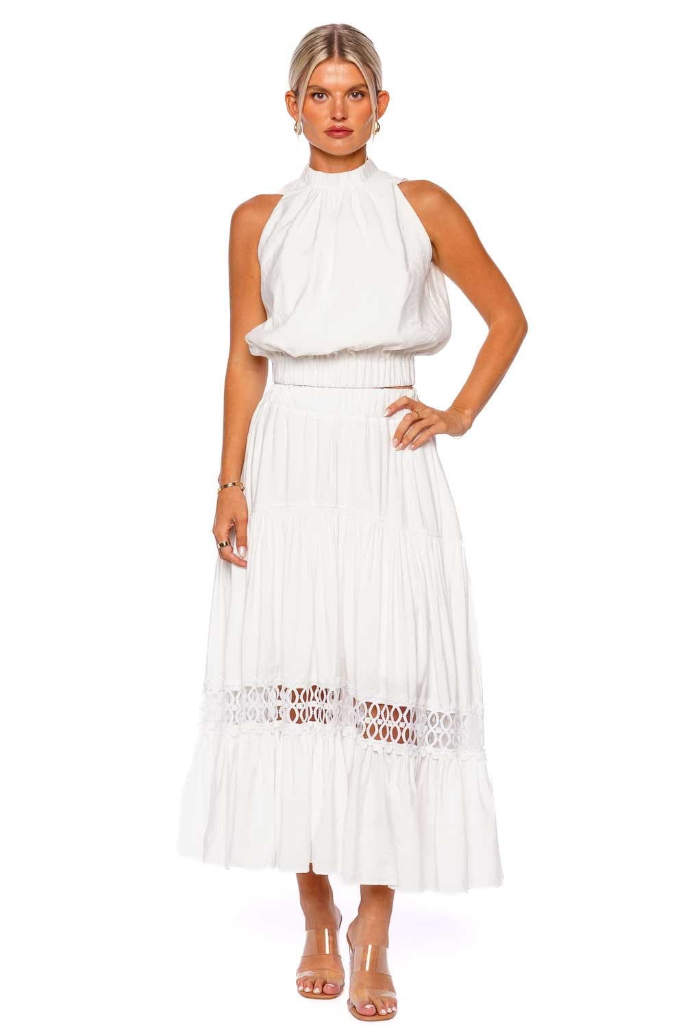 Silvia Tcherassi Cher White Tiered Midi Skirt