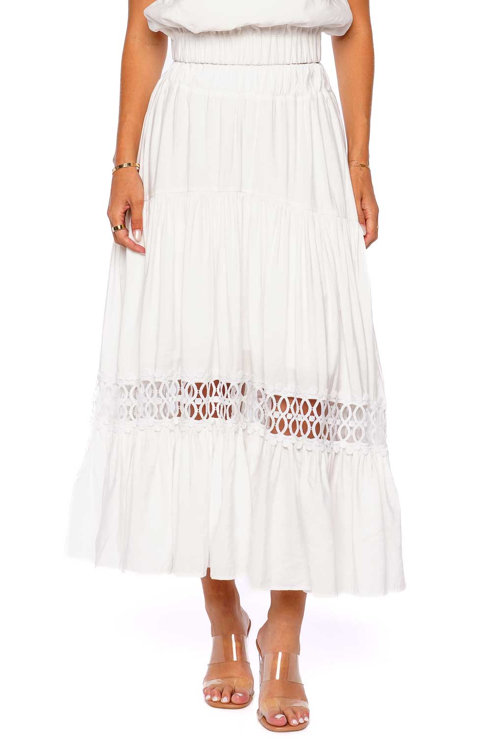 Silvia Tcherassi Cher White Tiered Midi Skirt