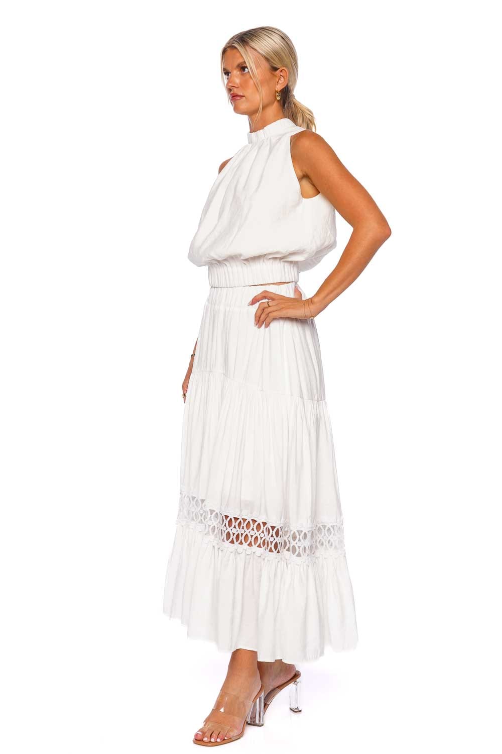 Silvia Tcherassi Cher White Tiered Midi Skirt
