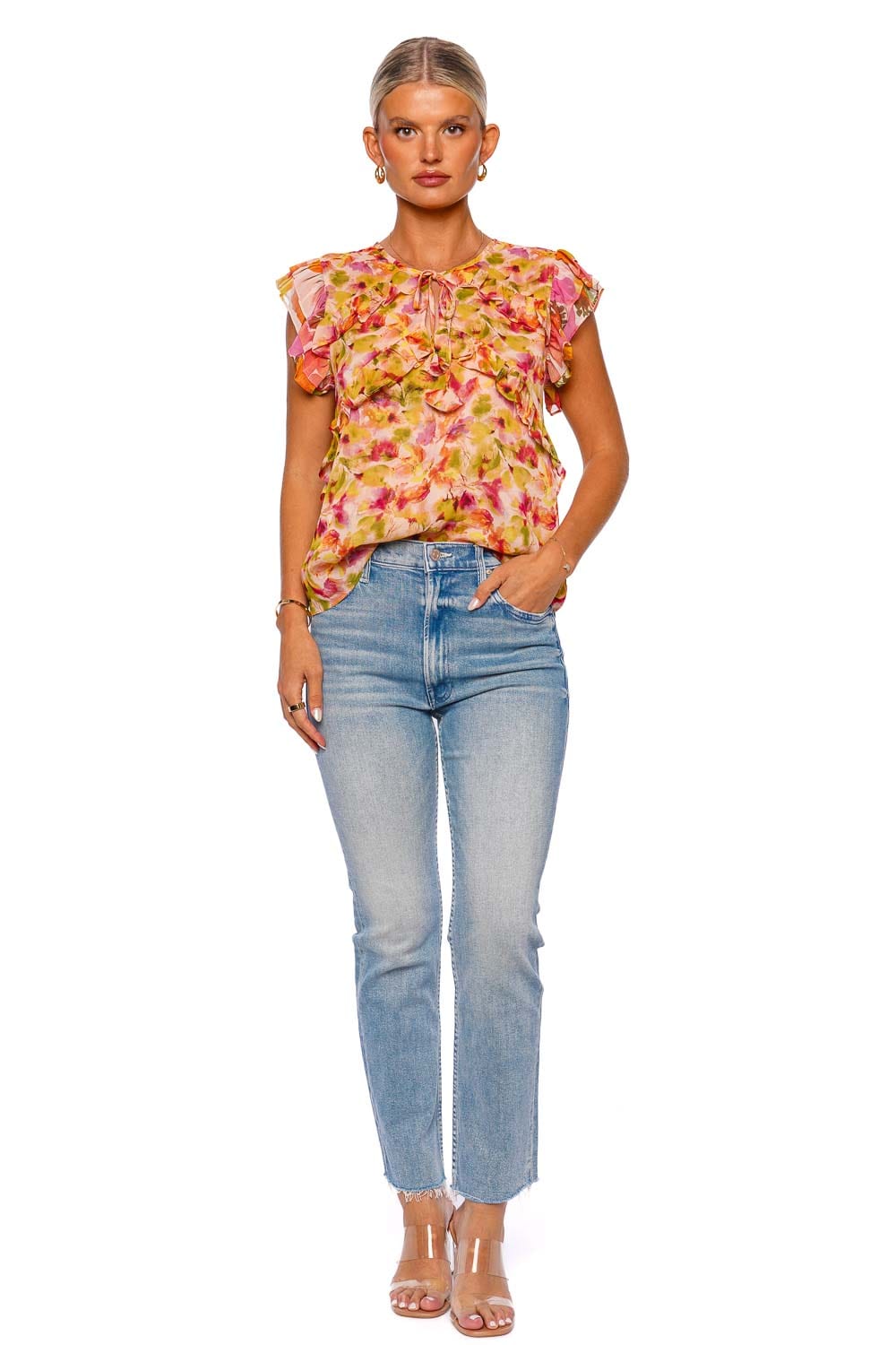 MISA LOS ANGELES Emi Golden Flora Ruffled Top