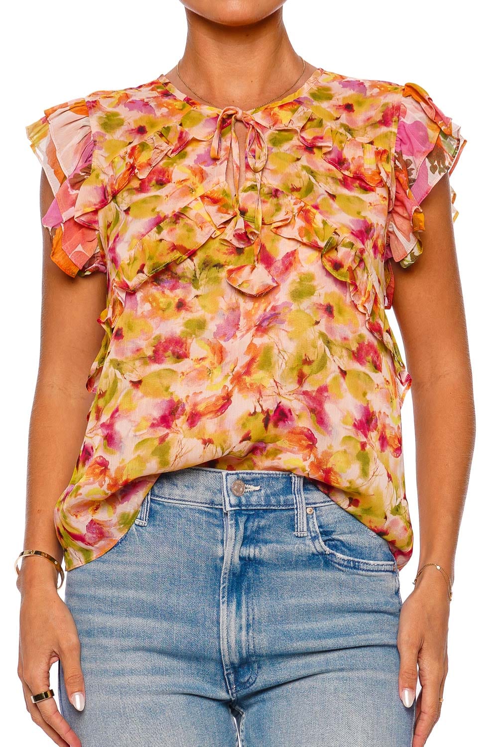 MISA LOS ANGELES Emi Golden Flora Ruffled Top