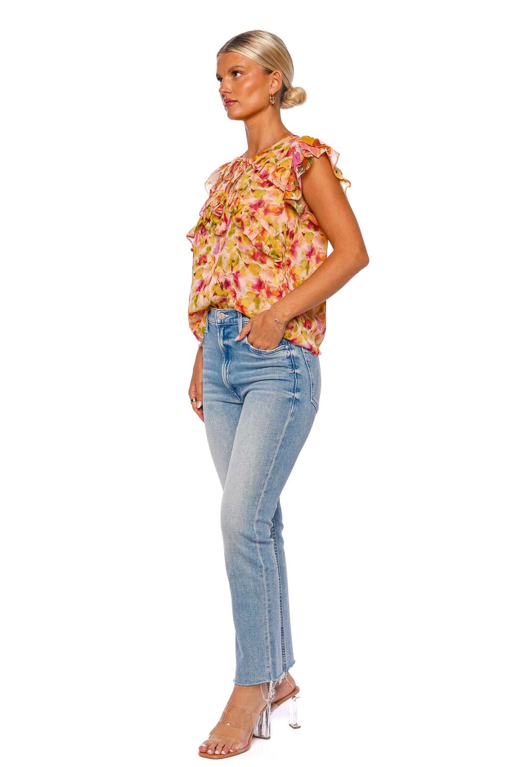 MISA LOS ANGELES Emi Golden Flora Ruffled Top