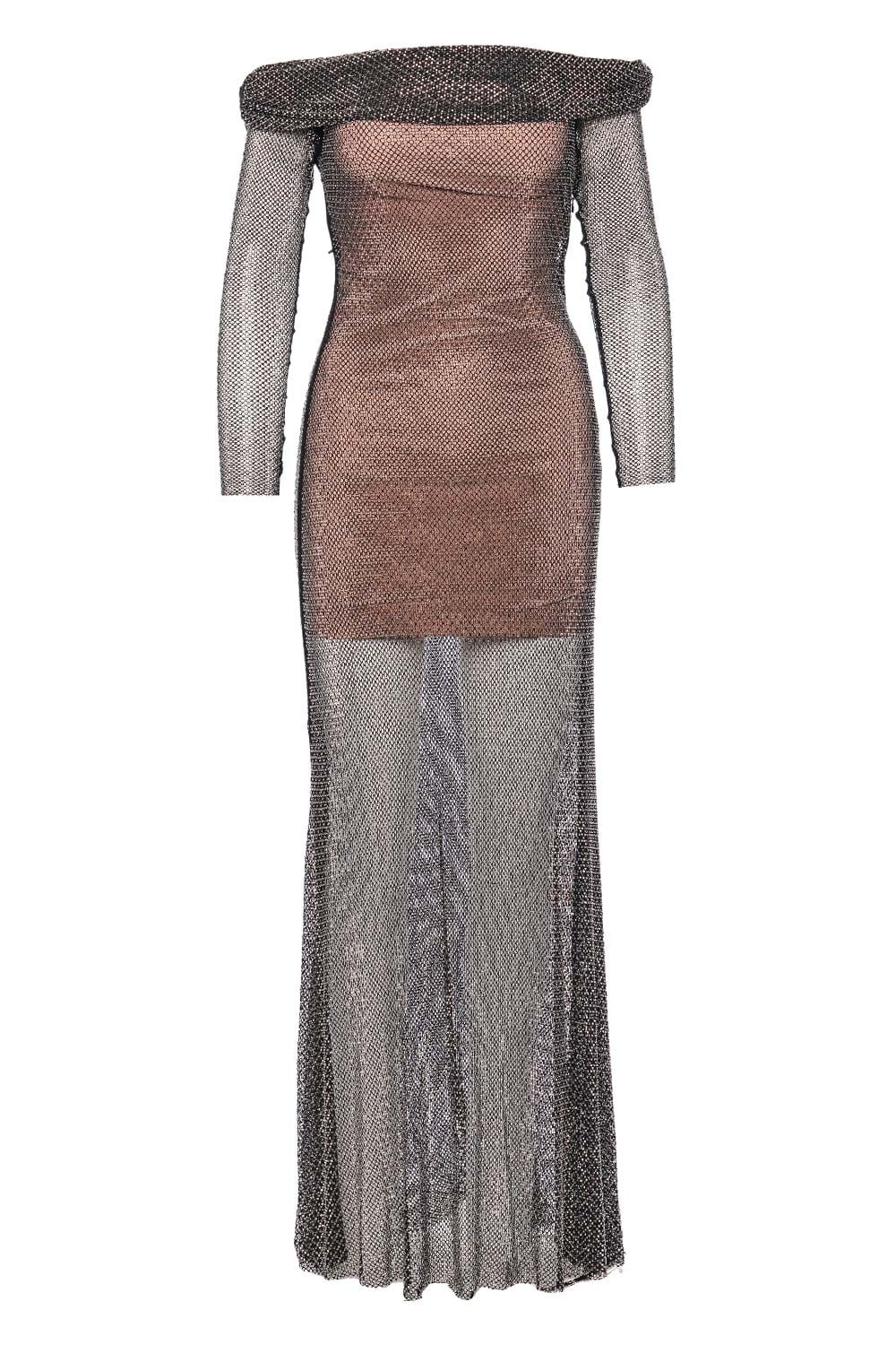 self-portrait Black Rhinestone Fishnet Maxi Dress