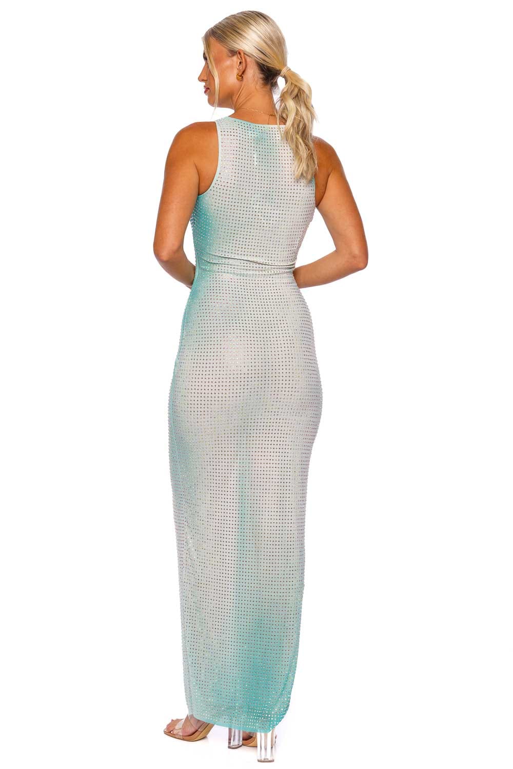 self-portrait Green Rhinestone Long Sleeve Maxi Dress