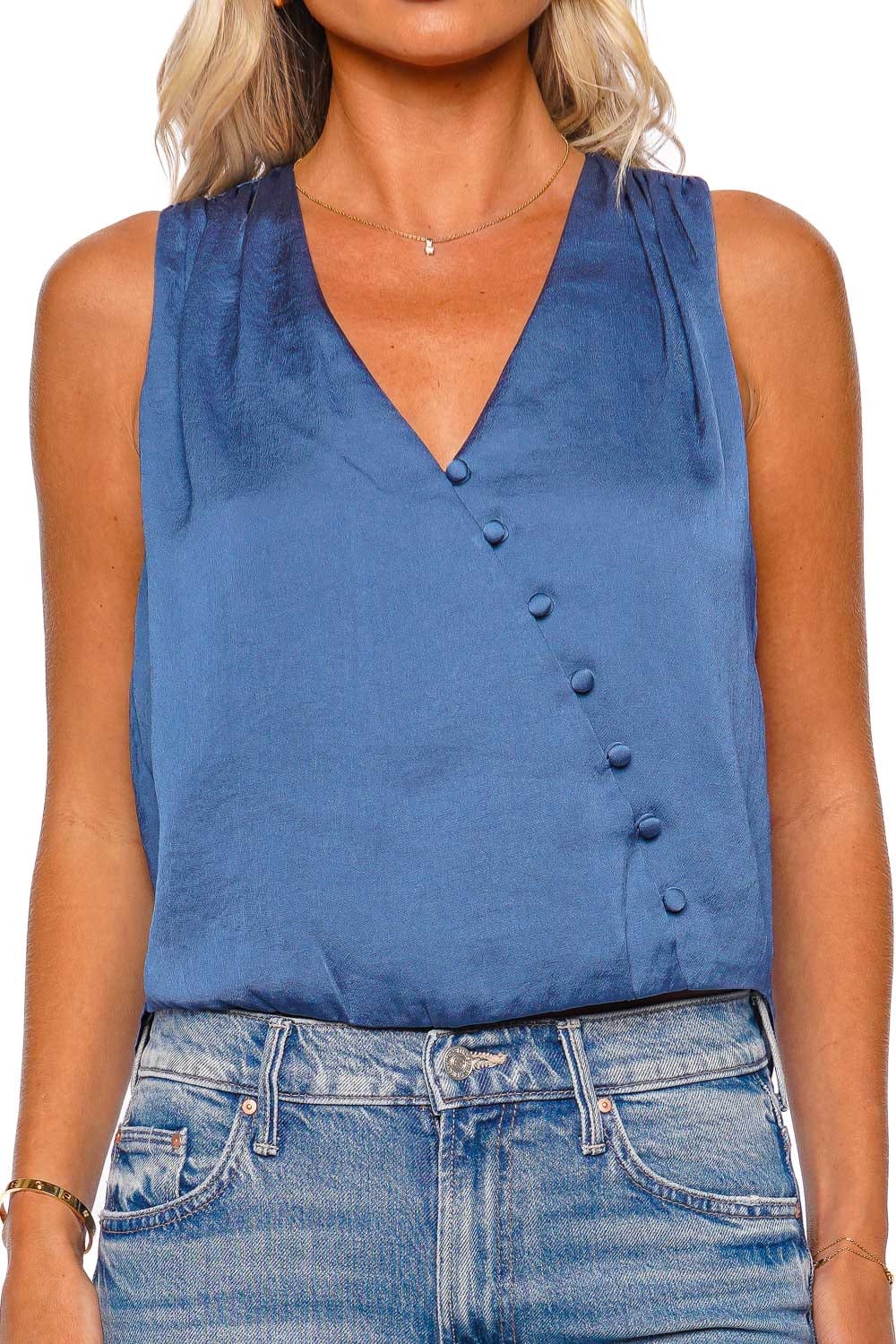Veronica Beard Rahi Lagoon Blue Sleeveless Crepe Top