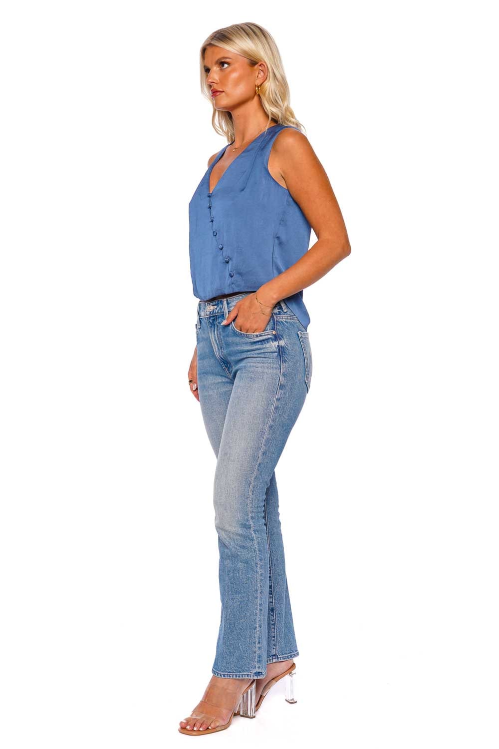 Veronica Beard Rahi Lagoon Blue Sleeveless Crepe Top