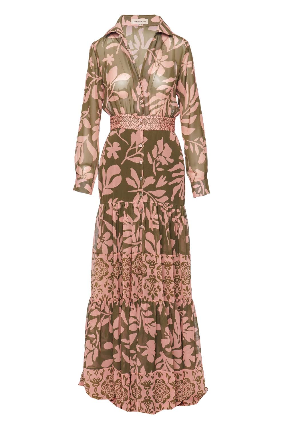 Andres Otalora Isidra Olive Long Sleeve Maxi Dress