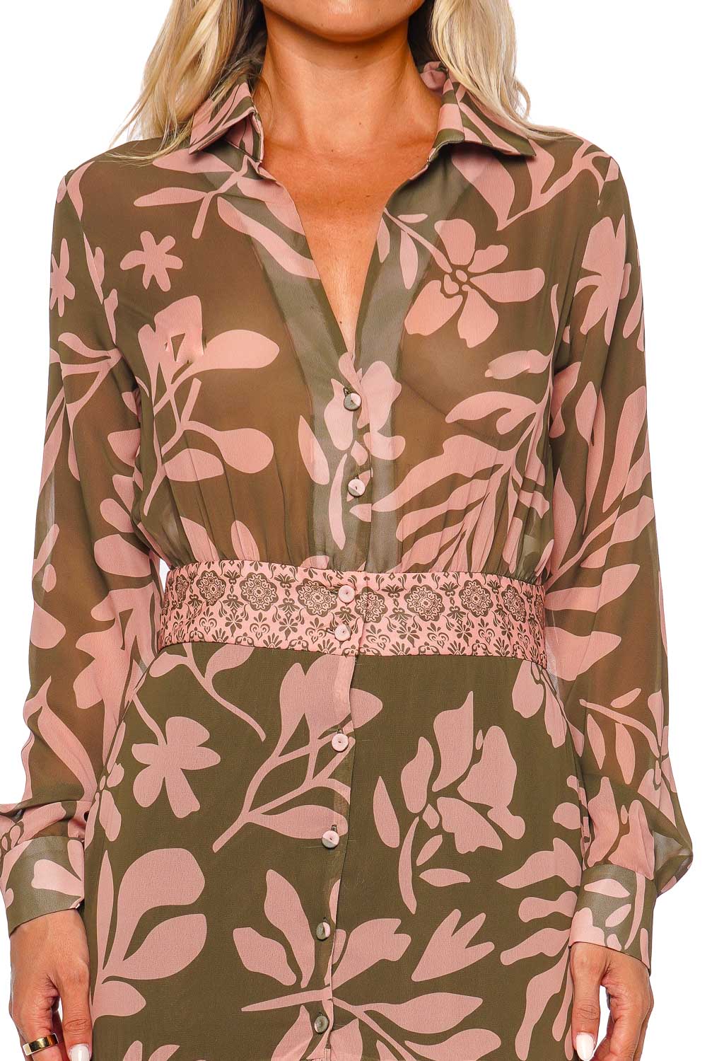 Andres Otalora Isidra Olive Long Sleeve Maxi Dress