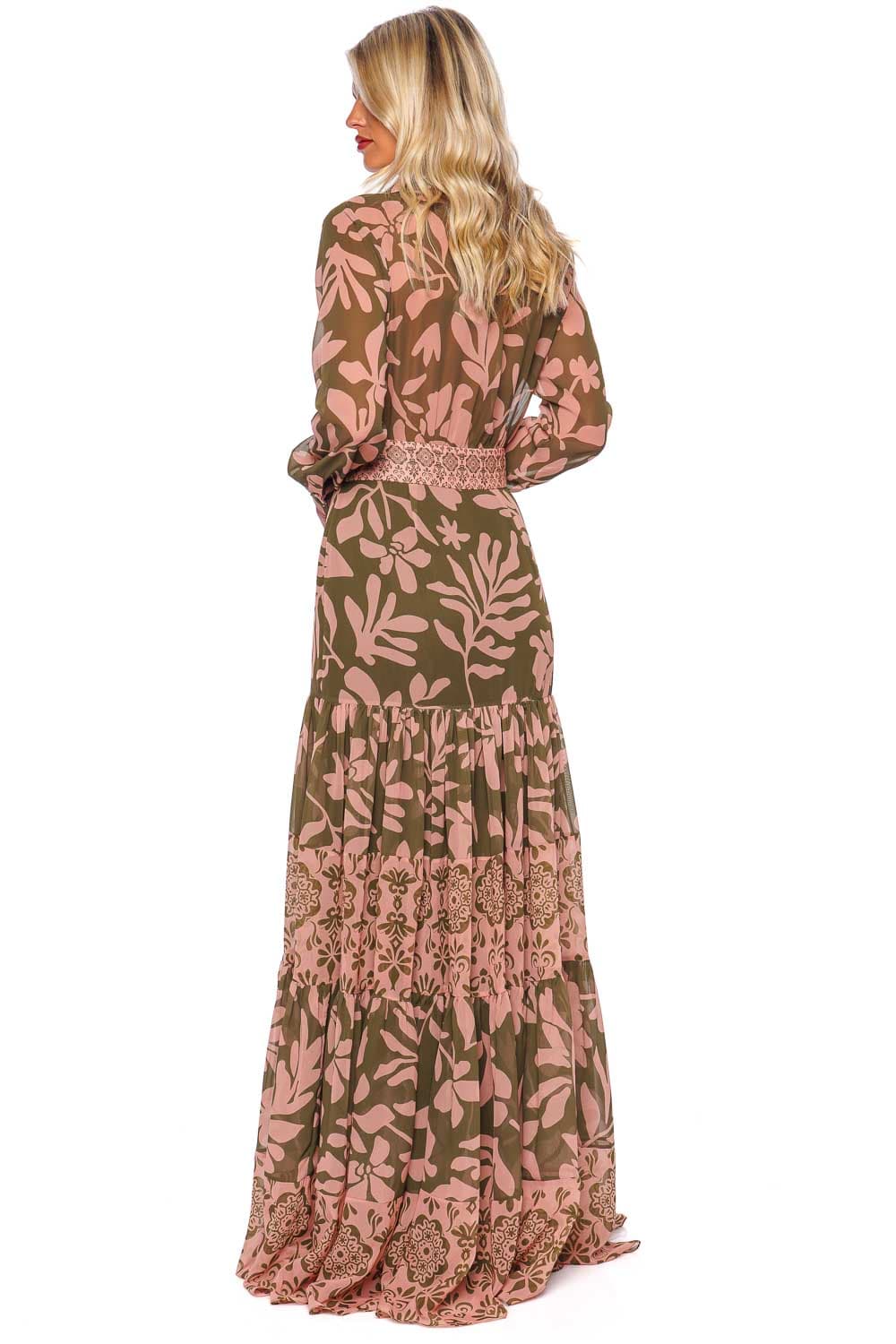 Andres Otalora Isidra Olive Long Sleeve Maxi Dress