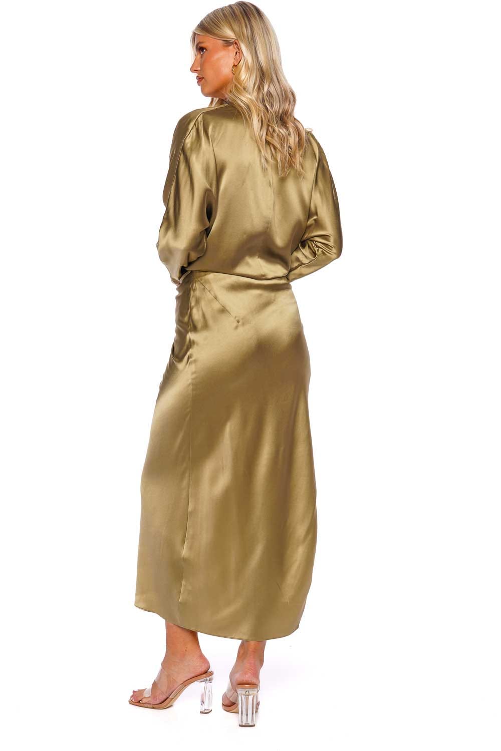 The Sei Sage Pleated Silk Wrapped Midi Skirt