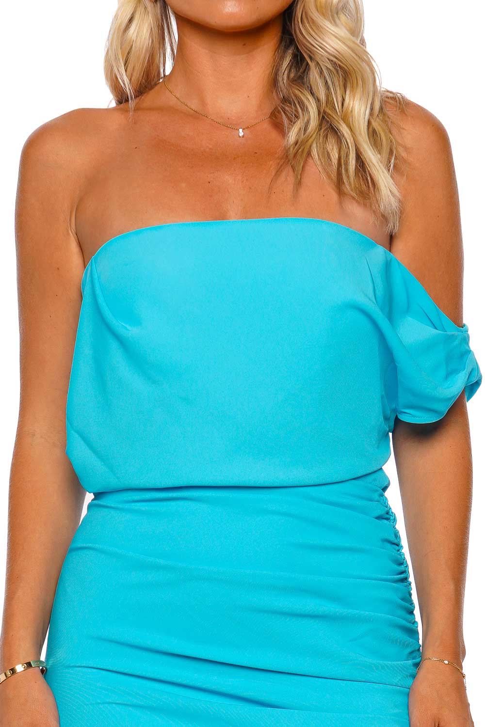 The Sei Sky Blue Draped Strapless mini Dress