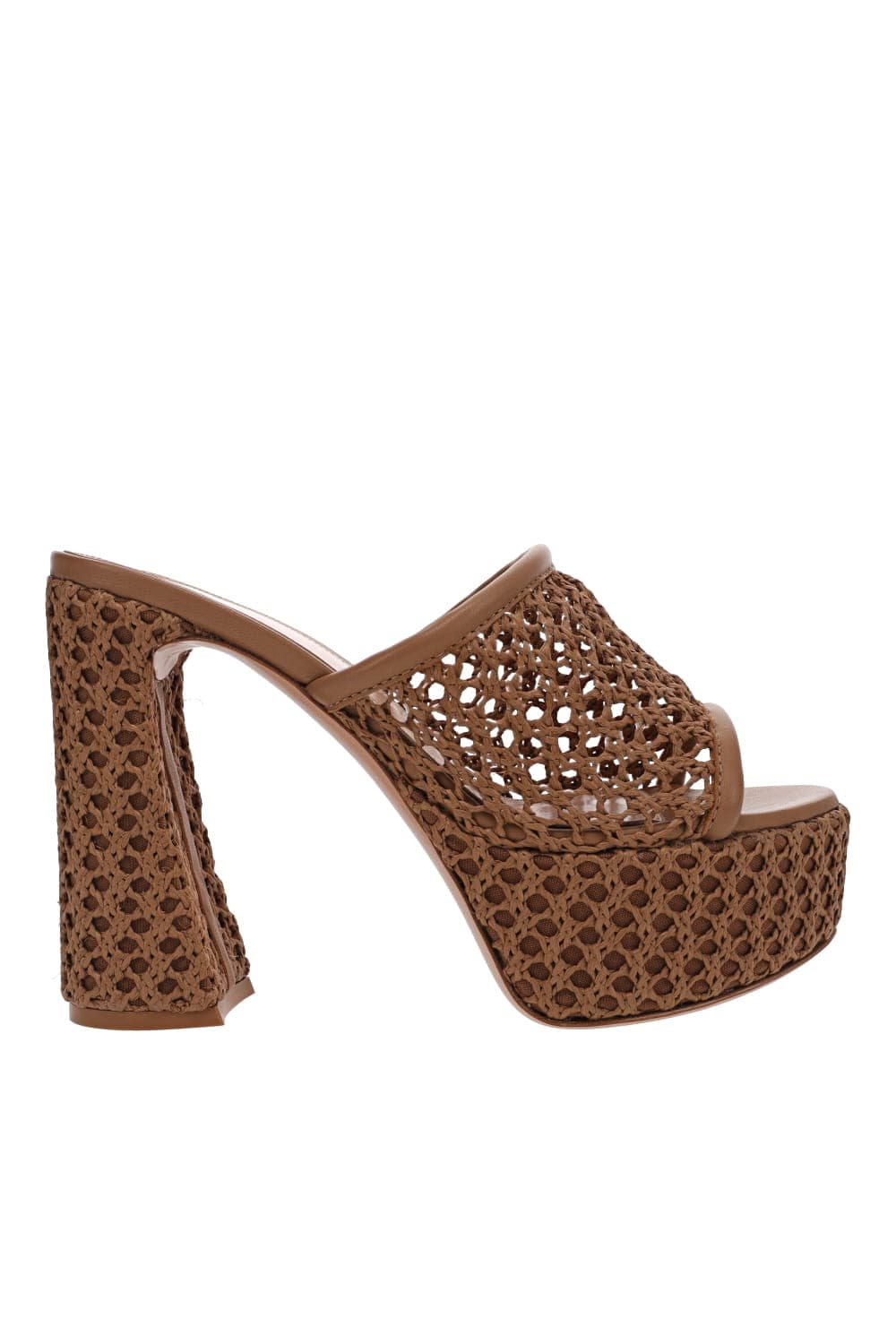 Gianvito Rossi Raffia Block Heel Platform Mules
