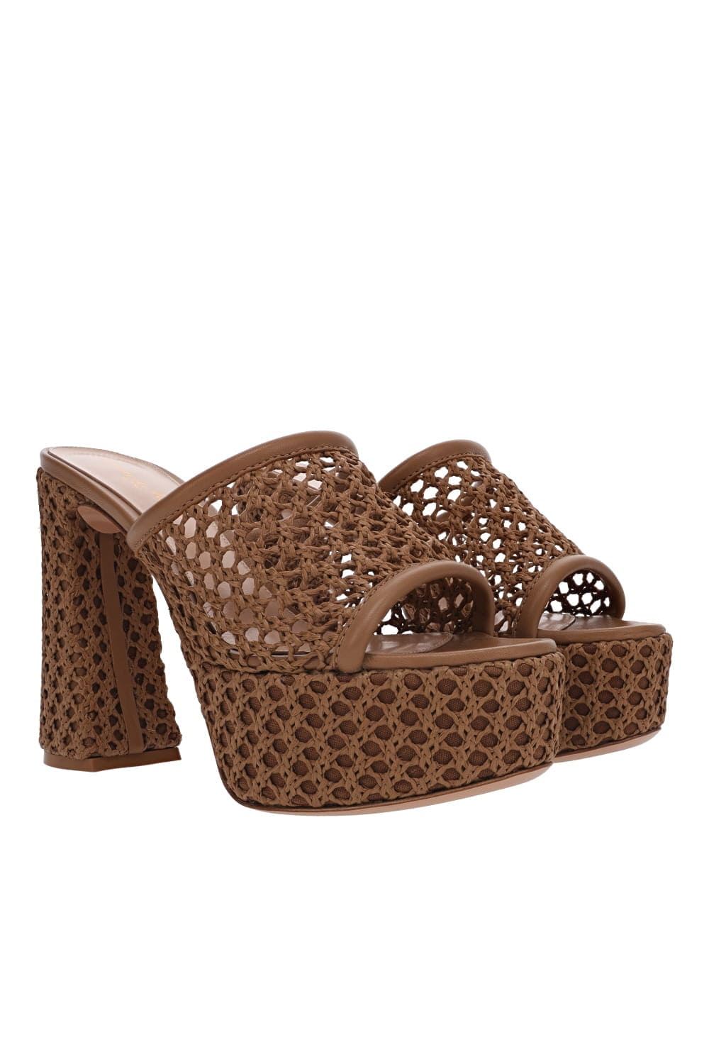 Gianvito Rossi Raffia Block Heel Platform Mules